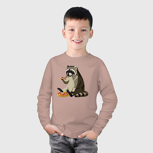 Детский лонгслив Енот кушает пиццу / Пыльно-розовый – фото 3