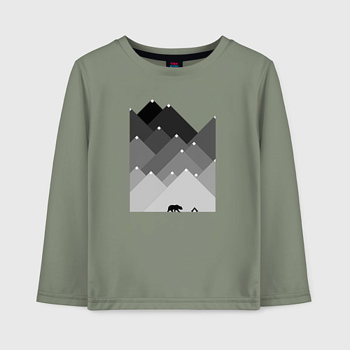 Детский лонгслив Медведь и треугольные горы / Авокадо – фото 1