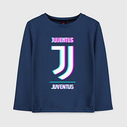 Лонгслив хлопковый детский Juventus FC в стиле Glitch, цвет: тёмно-синий