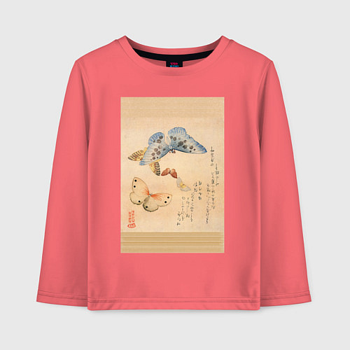 Детский лонгслив Японская гравюра Бабочки / Коралловый – фото 1