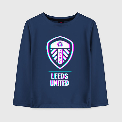Детский лонгслив Leeds United FC в стиле Glitch / Тёмно-синий – фото 1