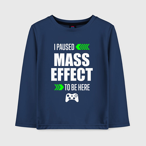 Детский лонгслив I Paused Mass Effect To Be Here с зелеными стрелка / Тёмно-синий – фото 1
