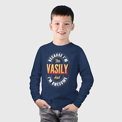 Лонгслив хлопковый детский Because Im The Vasily And Im Awesome, цвет: тёмно-синий — фото 2