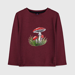 Лонгслив хлопковый детский Мухоморы в траве, цвет: меланж-бордовый
