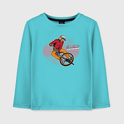 Лонгслив хлопковый детский Велосипедист - экстрим, цвет: бирюзовый