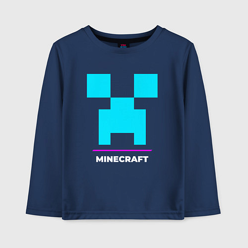 Детский лонгслив Символ Minecraft в неоновых цветах / Тёмно-синий – фото 1