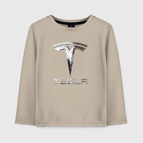 Детский лонгслив Tesla Logo Тесла Логотип / Миндальный – фото 1