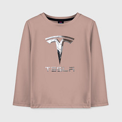 Лонгслив хлопковый детский Tesla Logo Тесла Логотип, цвет: пыльно-розовый