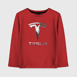 Лонгслив хлопковый детский Tesla Logo Тесла Логотип, цвет: красный