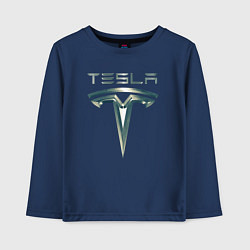 Детский лонгслив Tesla Logo Тесла Логотип Карбон