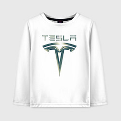 Детский лонгслив Tesla Logo Тесла Логотип Карбон