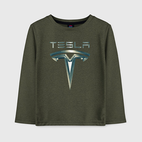 Детский лонгслив Tesla Logo Тесла Логотип Карбон / Меланж-хаки – фото 1