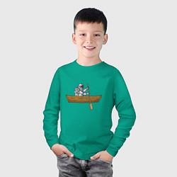 Лонгслив хлопковый детский Космонавт в лодке, цвет: зеленый — фото 2