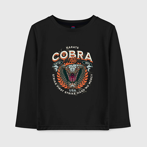 Детский лонгслив Кобра Кай - логотип с Коброй Cobra Kai Logo / Черный – фото 1