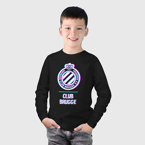Детский лонгслив Club Brugge FC в стиле Glitch / Черный – фото 3