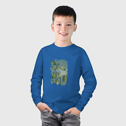 Лонгслив хлопковый детский Нежные листья на акварельном фоне, цвет: синий — фото 2