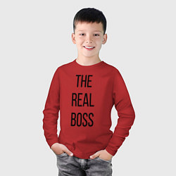 Лонгслив хлопковый детский The real boss!, цвет: красный — фото 2