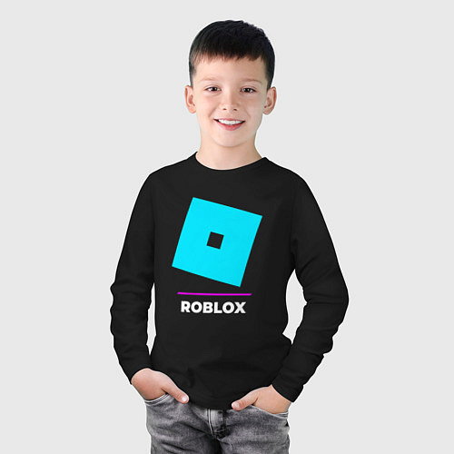 Детский лонгслив Символ Roblox в неоновых цветах / Черный – фото 3