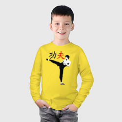 Лонгслив хлопковый детский Кунг-фу Брюс Ли в стойке, цвет: желтый — фото 2