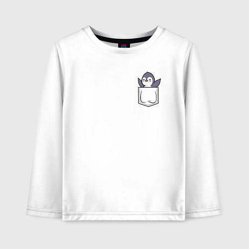 Детский лонгслив Пингвин в кармашке / Белый – фото 1