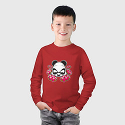 Лонгслив хлопковый детский Пончики панды, цвет: красный — фото 2