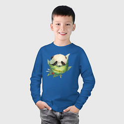 Лонгслив хлопковый детский Детёныш панды в гнезде из листьев, цвет: синий — фото 2