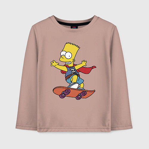 Детский лонгслив Барт Симпсон - крутой скейтер / Пыльно-розовый – фото 1