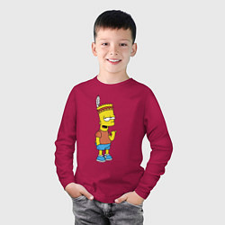Лонгслив хлопковый детский Барт Симпсон - индеец, цвет: маджента — фото 2