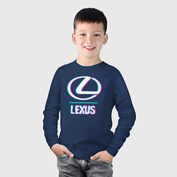 Лонгслив хлопковый детский Значок Lexus в стиле glitch, цвет: тёмно-синий — фото 2