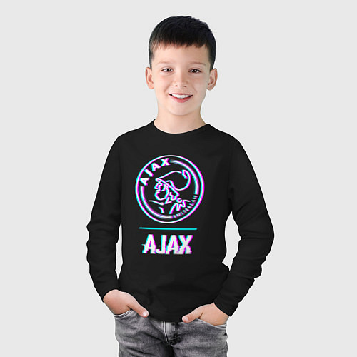 Детский лонгслив Ajax FC в стиле glitch / Черный – фото 3
