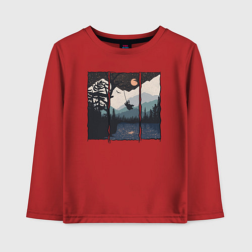 Детский лонгслив Оранжевая луна и тарзанка / Красный – фото 1