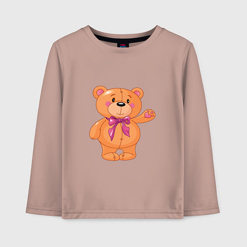 Детский лонгслив Милый плюшевый медвеженок / Пыльно-розовый – фото 1