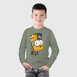 Лонгслив хлопковый детский Cyber-Bart - Simpsons family, цвет: авокадо — фото 2