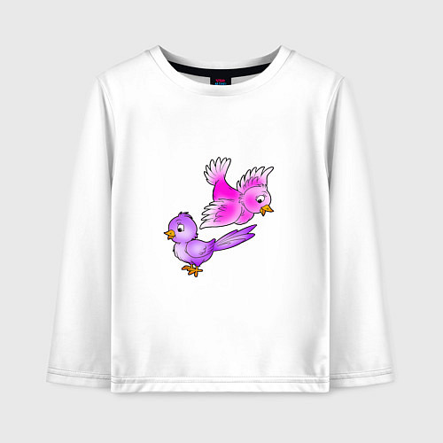 Детский лонгслив Две разноцветные пташки / Белый – фото 1