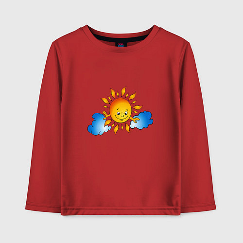 Детский лонгслив Солнышко и облака / Красный – фото 1