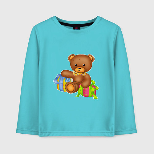 Детский лонгслив Плюшевый мишка с подарками / Бирюзовый – фото 1