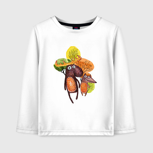 Детский лонгслив Лось и волк: осень / Белый – фото 1