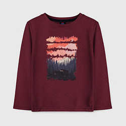 Лонгслив хлопковый детский Бездорожье и закат, цвет: меланж-бордовый