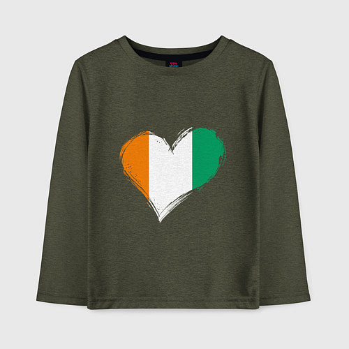 Детский лонгслив Сердце - Ирландия / Меланж-хаки – фото 1