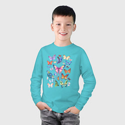 Лонгслив хлопковый детский Волшебные бабочки акварелью, цвет: бирюзовый — фото 2