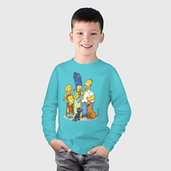 Лонгслив хлопковый детский Семейка Симпсонов встречает Новый Год!, цвет: бирюзовый — фото 2