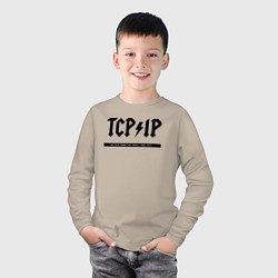 Лонгслив хлопковый детский TCPIP Connecting people since 1972, цвет: миндальный — фото 2