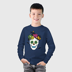 Лонгслив хлопковый детский Sugar skull, цвет: тёмно-синий — фото 2