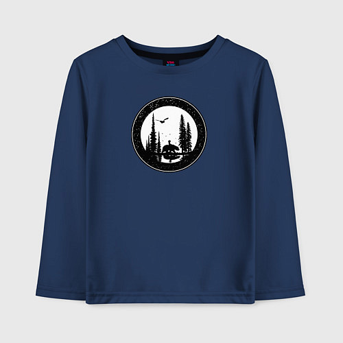 Детский лонгслив Девочка, медведь, сова и луна / Тёмно-синий – фото 1