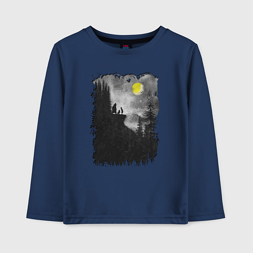 Детский лонгслив Воем на луну / Тёмно-синий – фото 1