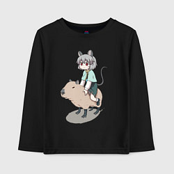 Лонгслив хлопковый детский Nazrin - Touhou riding a capybara, цвет: черный