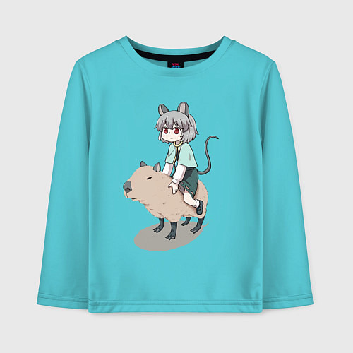 Детский лонгслив Nazrin - Touhou riding a capybara / Бирюзовый – фото 1