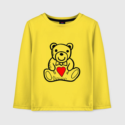 Детский лонгслив Плюшевый Миша с сердечком / Желтый – фото 1