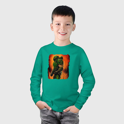 Детский лонгслив Doomguy 8 bit / Зеленый – фото 3