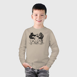 Лонгслив хлопковый детский Медведи боксеры, цвет: миндальный — фото 2
